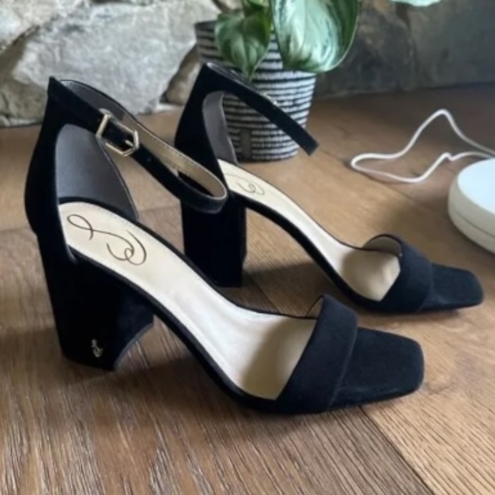 Sam Edelman Daniella Ankle Strap Heel Black Suede Square Toe Sandal Size 10.5 - Picture 4 of 8
